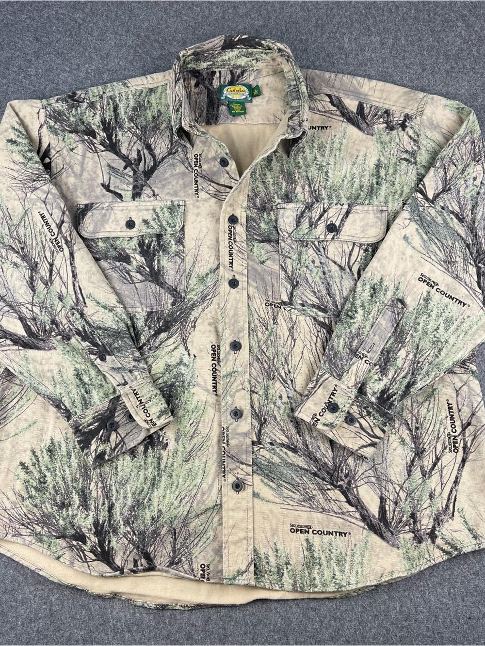 Cabelas Open Country Camo Canvas Seclusion 3D Button Up Shirt Men's XL Reg
